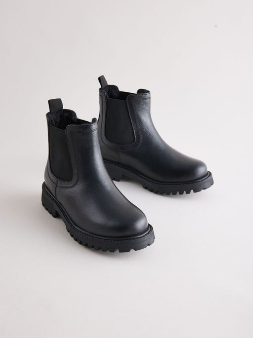 Black Leather Warm Lined Chelsea Boots
