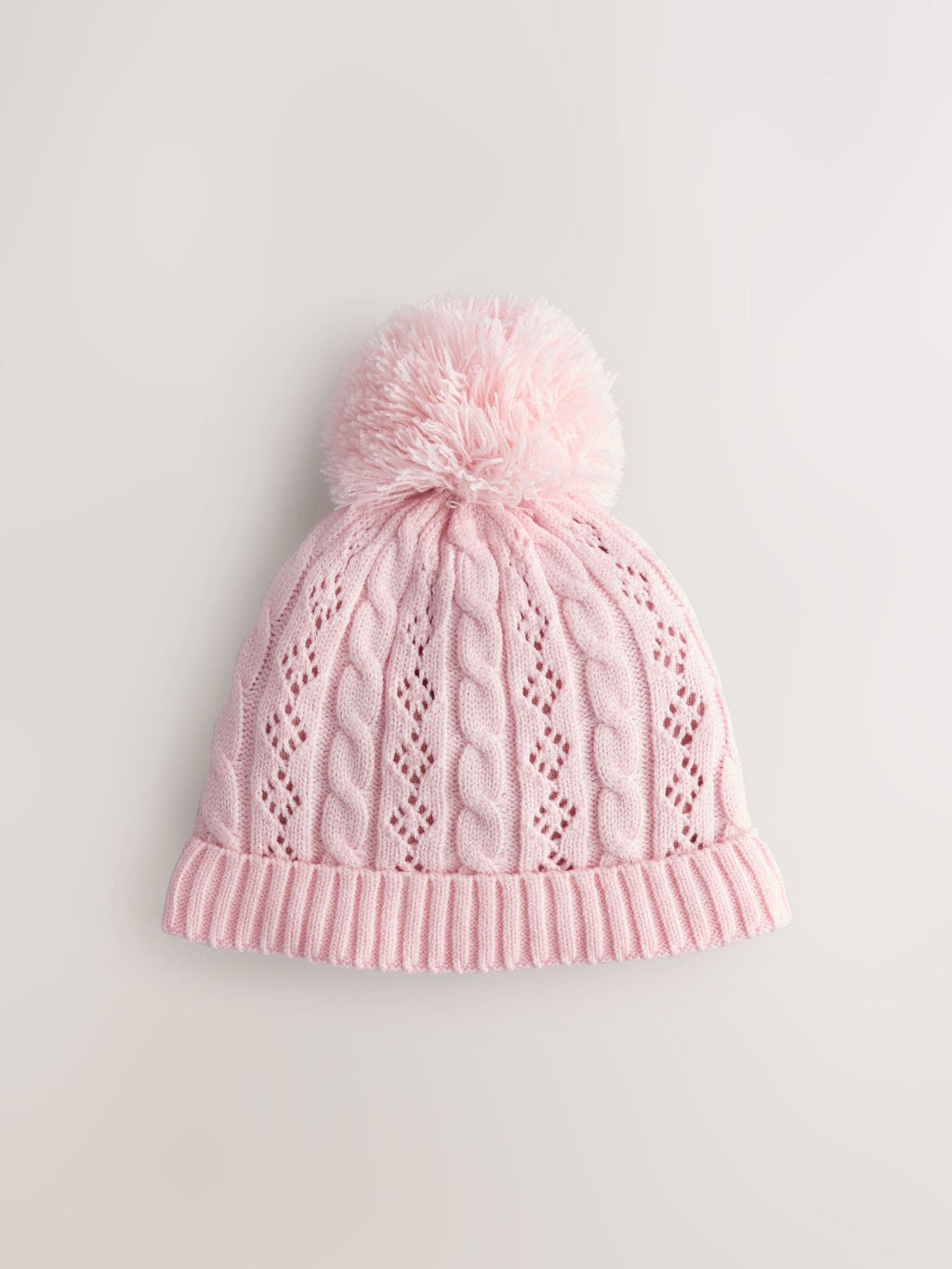 Pink Pointelle Cable Knitted Pom Hat