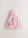 Pink Pointelle Cable Knitted Pom Hat