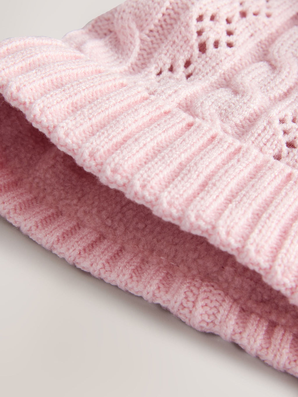 Pink Pointelle Cable Knitted Pom Hat