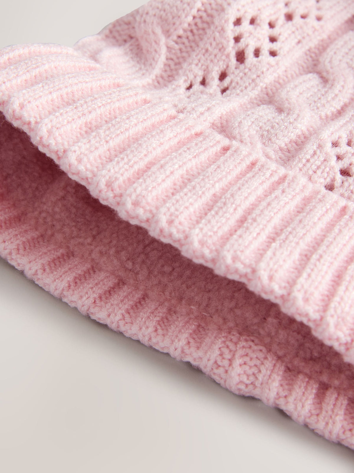 Pink Pointelle Cable Knitted Pom Hat