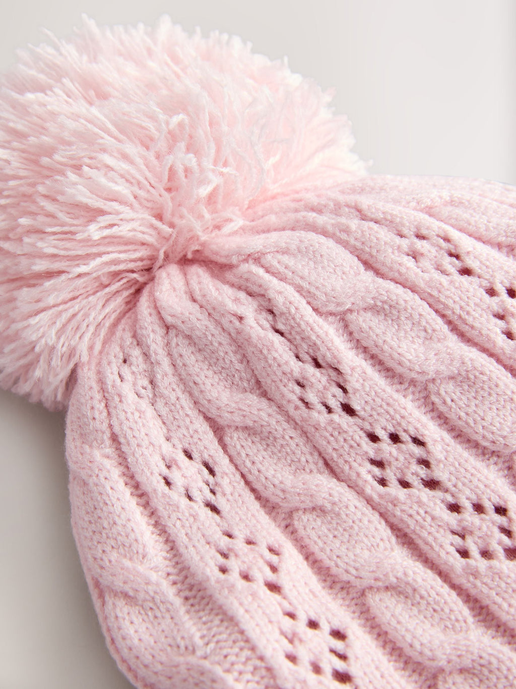 Pink Pointelle Cable Knitted Pom Hat