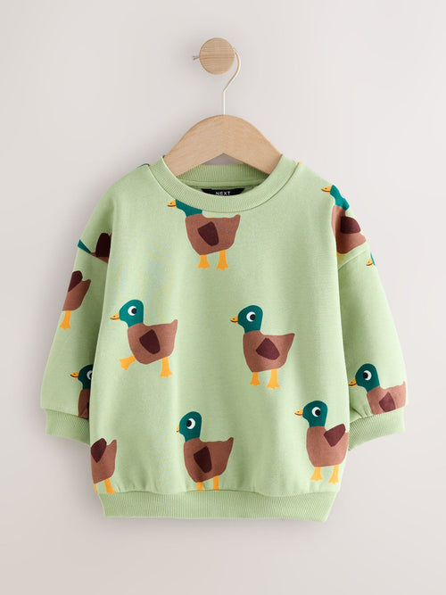 Green Ducks All Over Printed Crew Neck Sweat Top (3mths-7yrs)