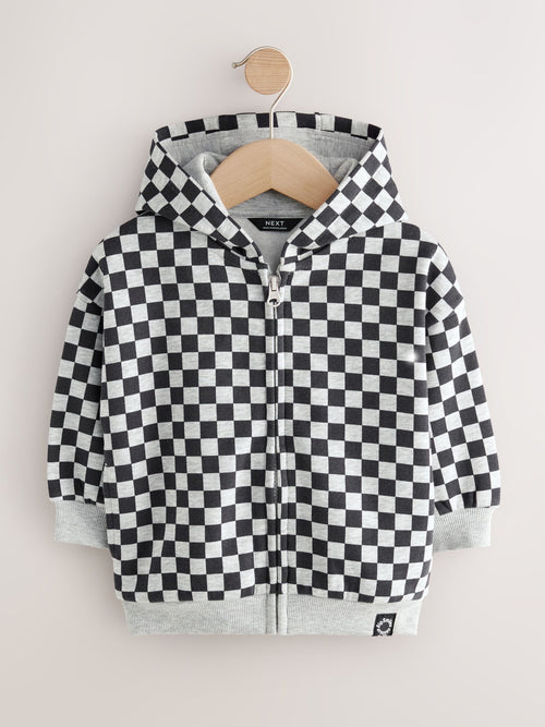 Black White Checkerboard Zip Up Hoodie (3mths-7yrs)