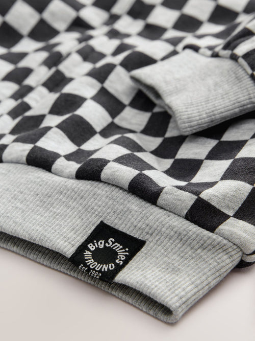 Black White Checkerboard Zip Up Hoodie (3mths-7yrs)