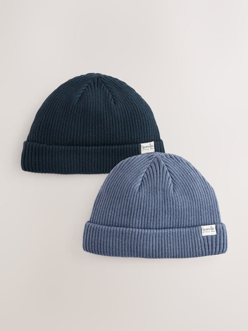 Blue 2 Pack Baby Beanie Knitted Hats