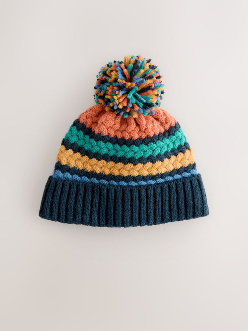 Bright Cable Stitched Baby Knitted Hat With Pom
