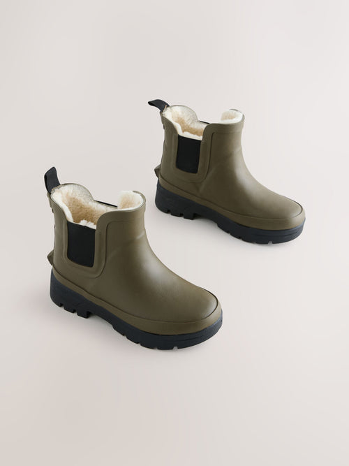 Khaki Green Warm Lined Ankle Wellies