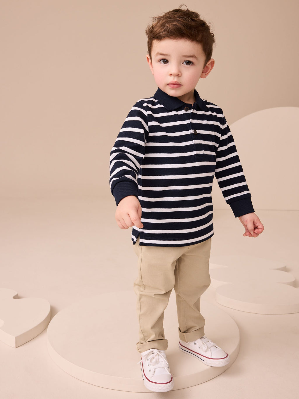 Navy/White Striped Long Sleeve Polo Shirt (3mths-7yrs)