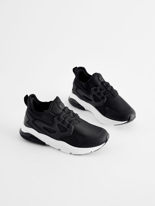 Black/White Wide Fit (G) Elastic Lace Trainers