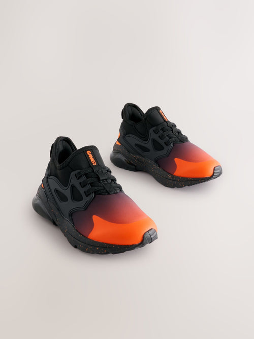 Orange/Black Wide Fit (G) Elastic Lace Trainers