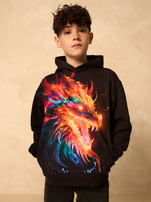 Black Dragon Older Graphic Print Hoodie (3-16yrs)