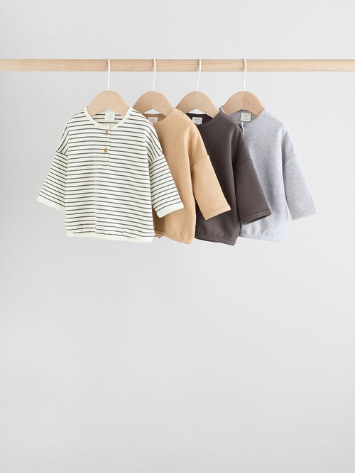 Mono Stripe Baby Long Sleeve T-Shirts 4 Pack (0mths-2yrs)