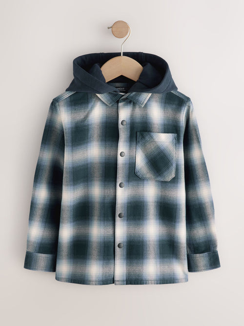 Blue Long Sleeve Check Hooded Shirt (3-16yrs)