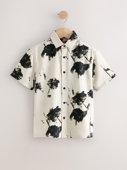 Ecru Floral Short Sleeve Printed Shirt (3-16yrs)