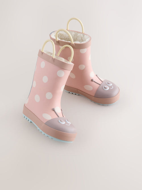 Pink Ladybird Handle Wellies