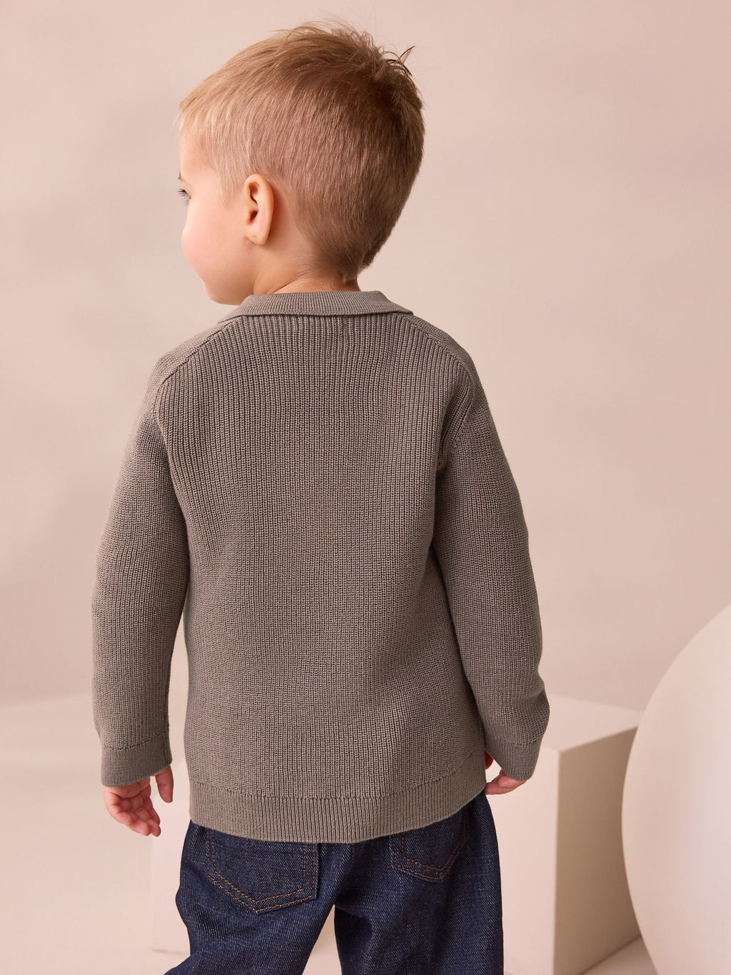 Mink Brown Long Sleeve Quarter Zip Knitted Polo Shirt (3mths-7yrs)