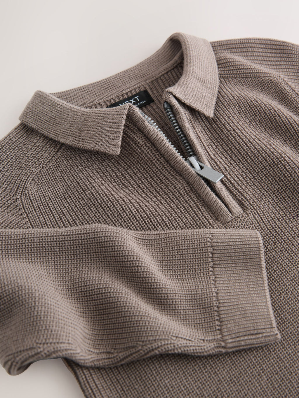 Mink Brown Long Sleeve Quarter Zip Knitted Polo Shirt (3mths-7yrs)