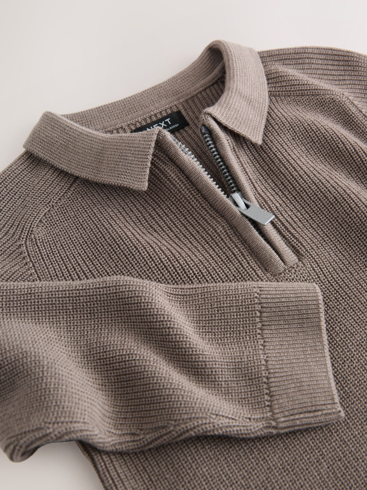 Mink Brown Long Sleeve Quarter Zip Knitted Polo Shirt (3mths-7yrs)