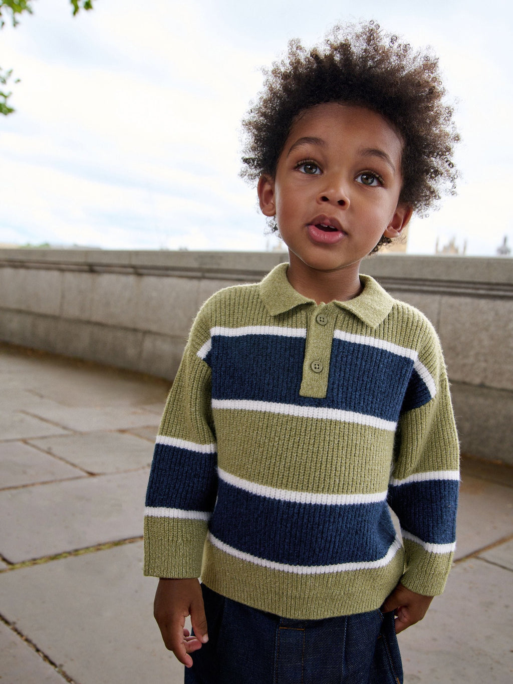 Green/Blue Knitted Stripe Rugby Polo Shirt (3mths-7yrs)