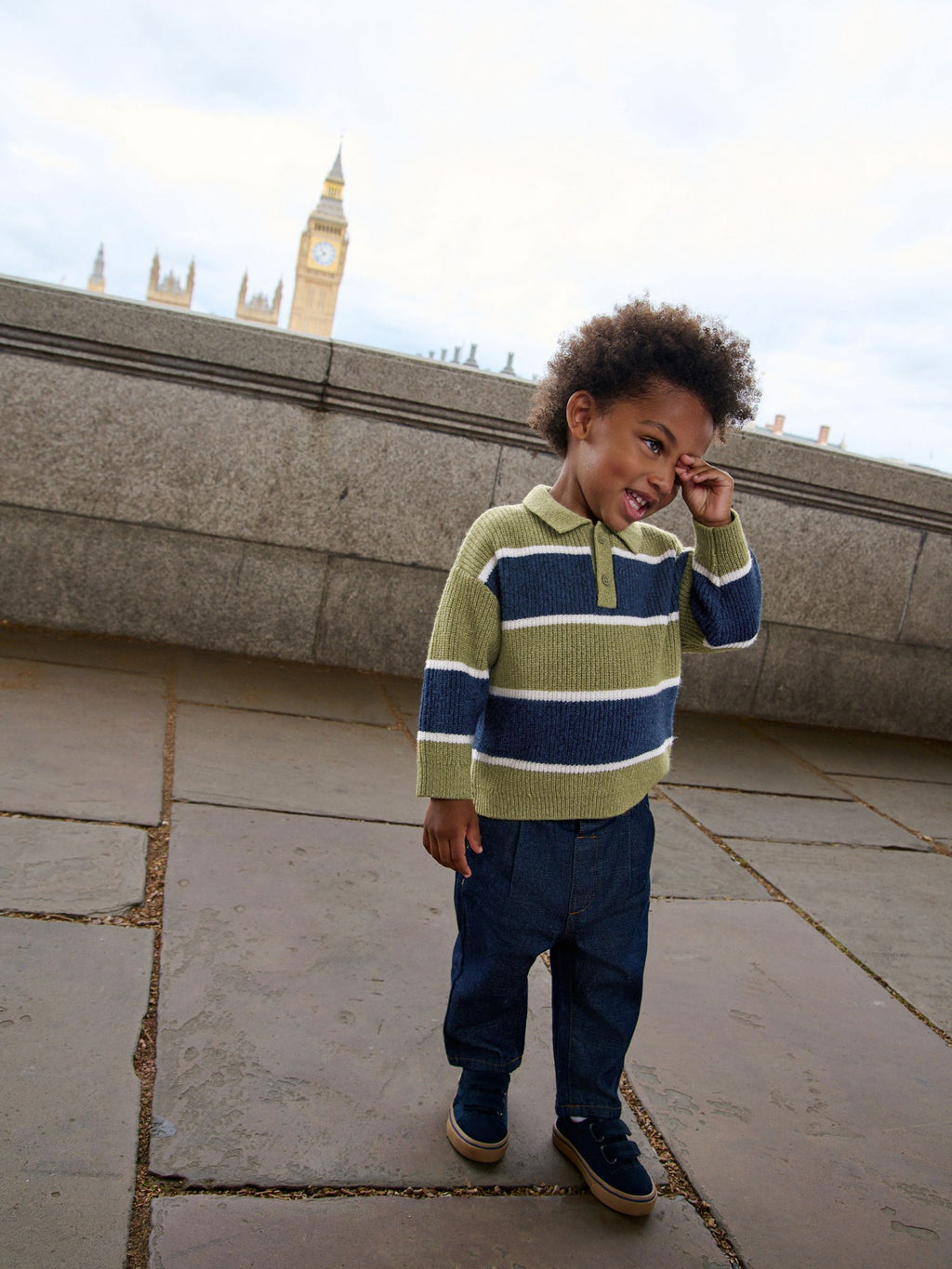 Green/Blue Knitted Stripe Rugby Polo Shirt (3mths-7yrs)