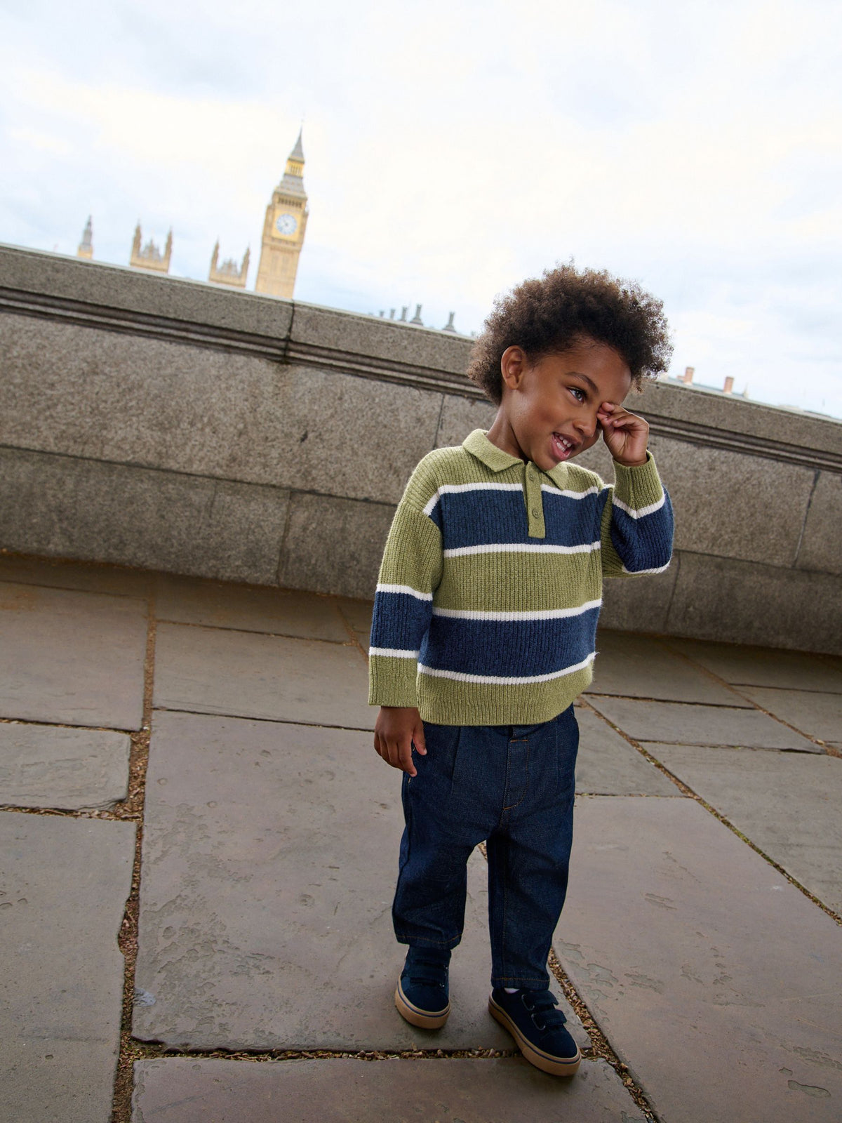 Green/Blue Knitted Stripe Rugby Polo Shirt (3mths-7yrs)