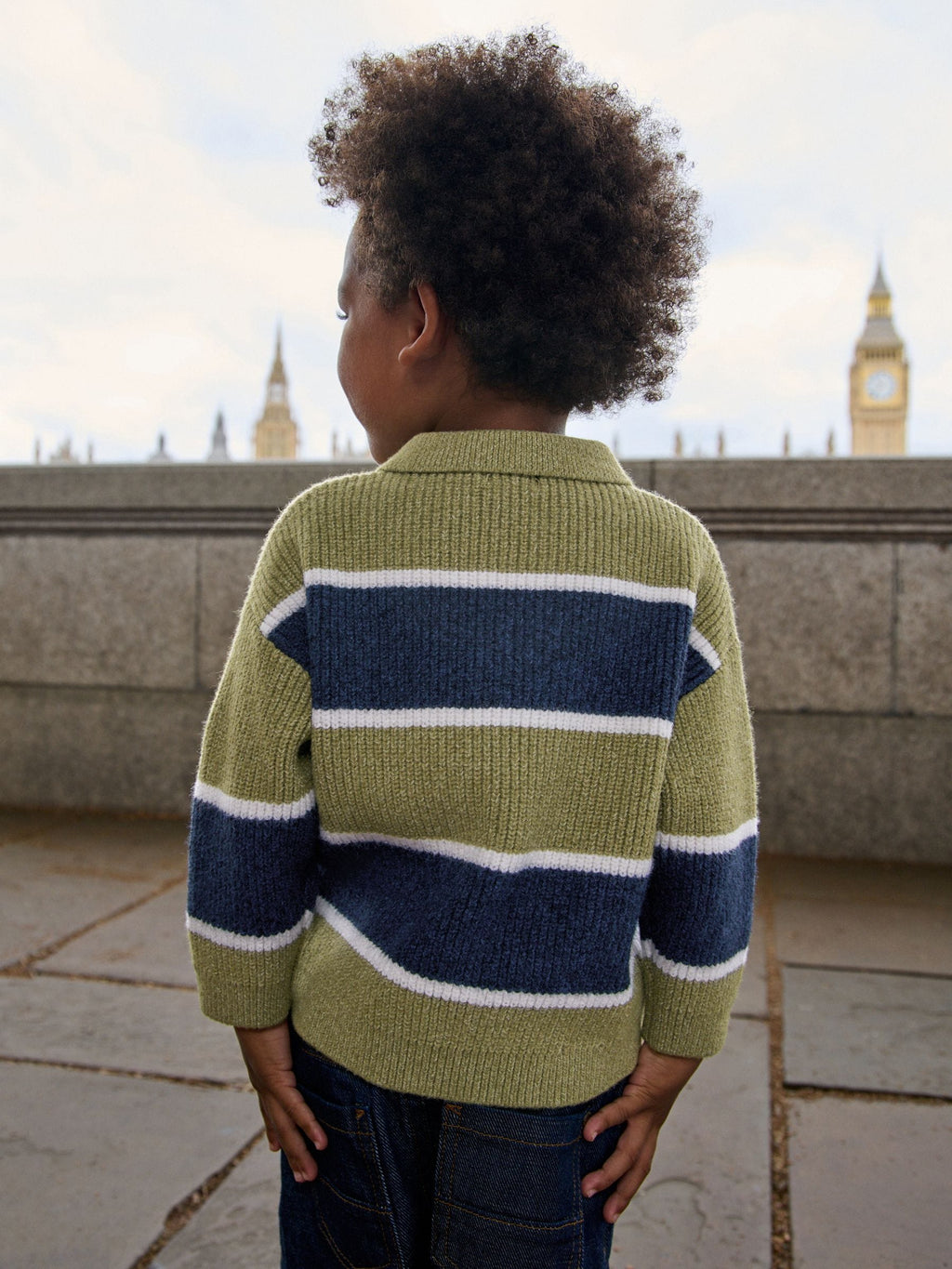 Green/Blue Knitted Stripe Rugby Polo Shirt (3mths-7yrs)