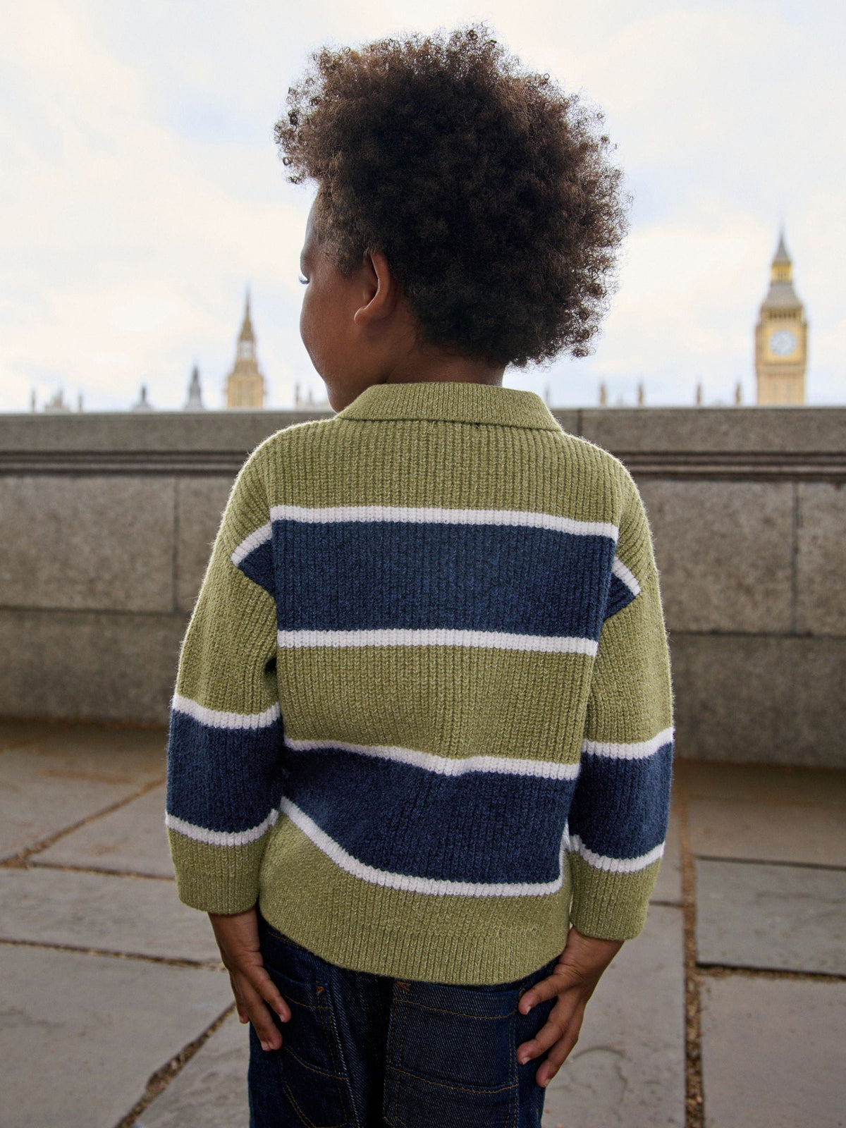 Green/Blue Knitted Stripe Rugby Polo Shirt (3mths-7yrs)