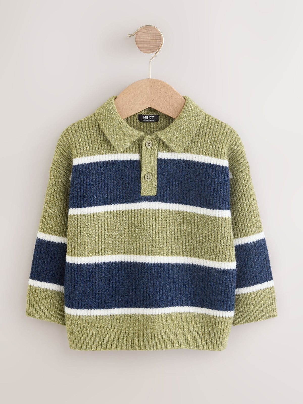 Green/Blue Knitted Stripe Rugby Polo Shirt (3mths-7yrs)
