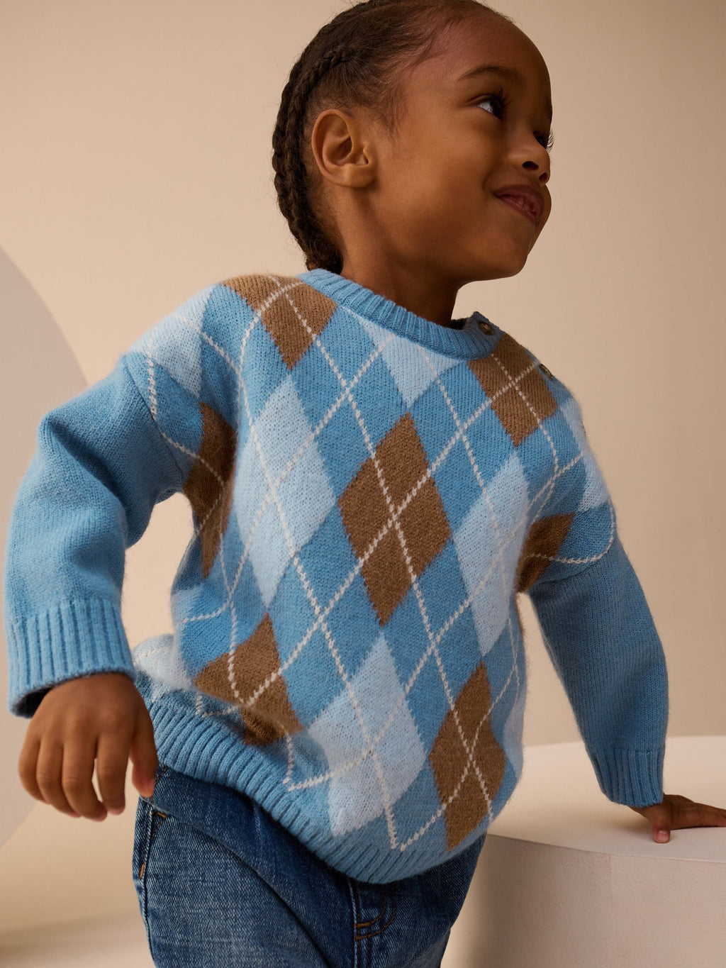 Blue Argyle Knitted Crew Neck Jumper (3mths-7yrs)