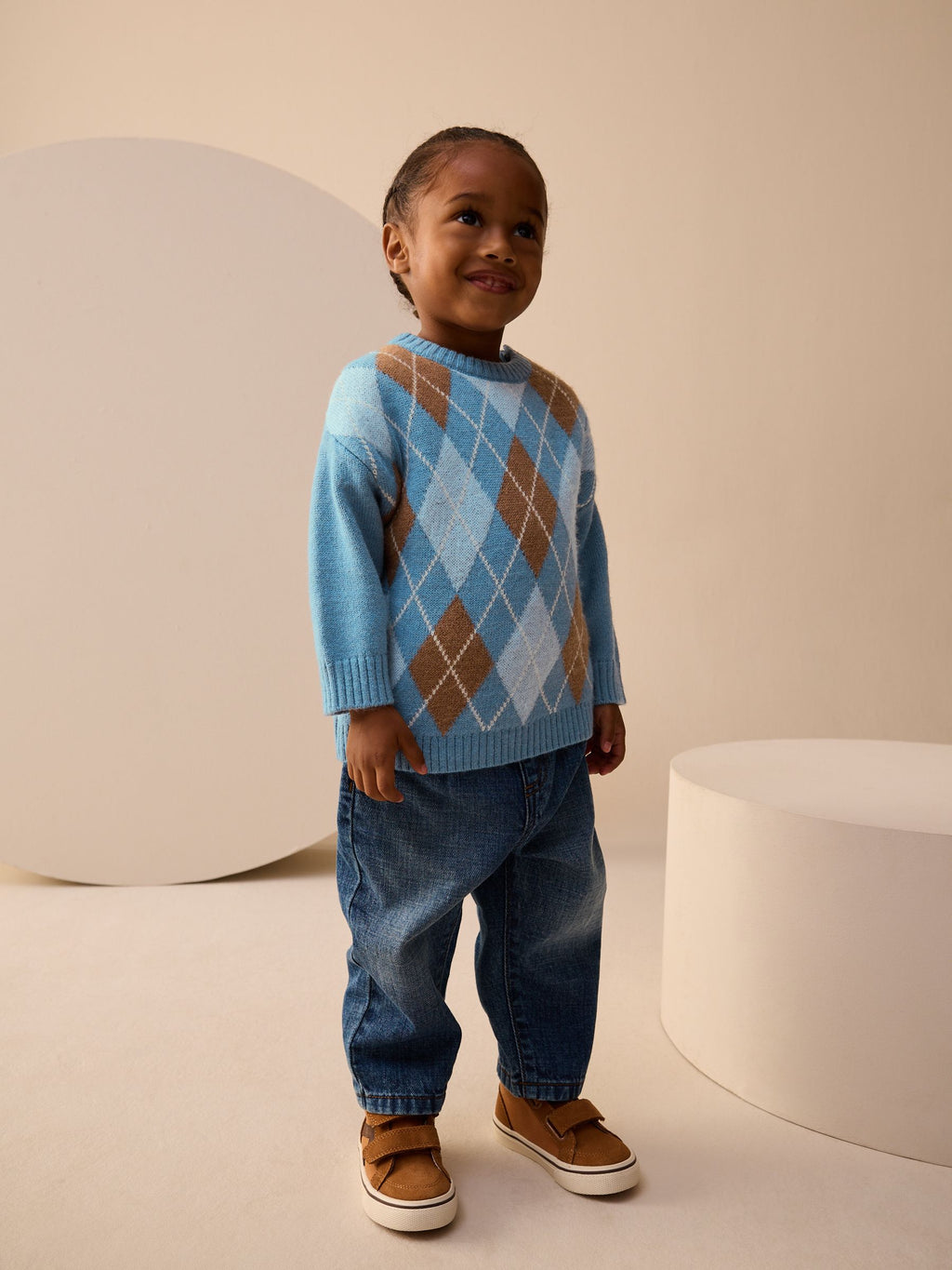 Blue Argyle Knitted Crew Neck Jumper (3mths-7yrs)