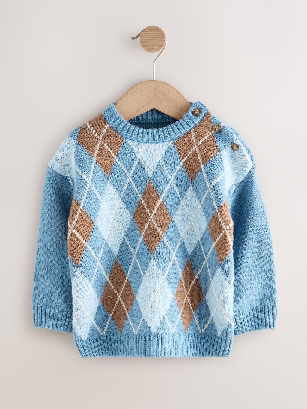 Blue Argyle Knitted Crew Neck Jumper (3mths-7yrs)
