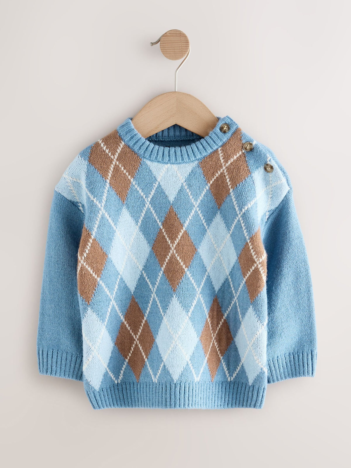 Blue Argyle Knitted Crew Neck Jumper (3mths-7yrs)