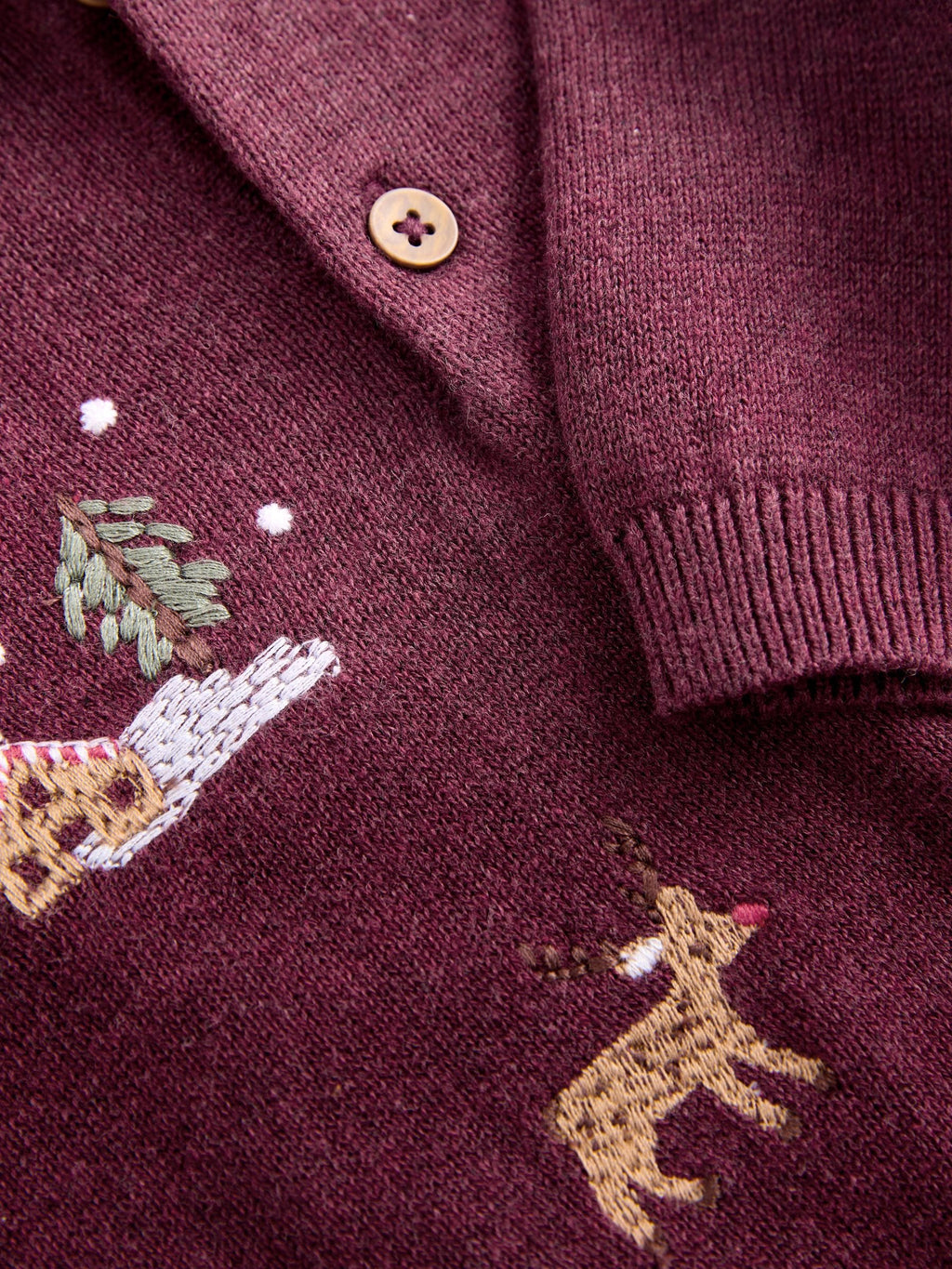 Plum Purple All Over Embroidered Knitted Christmas Polo Shirt (3mths-7yrs)