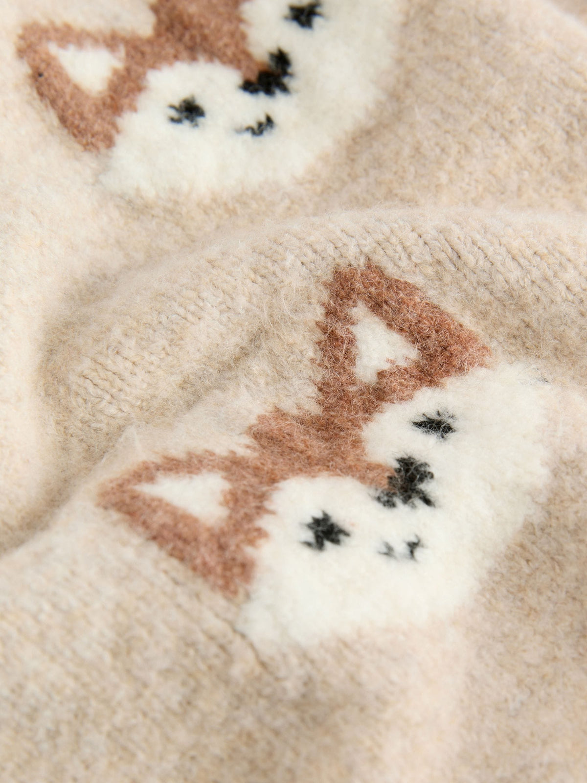 Neutral Fox Print Knitted Crew Neck Jumper (3mths-7yrs)
