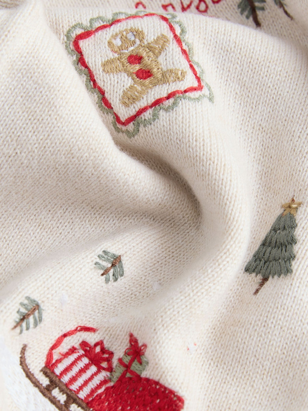 Cream All Over Embroidered Knitted Christmas Polo Shirt (3mths-7yrs)