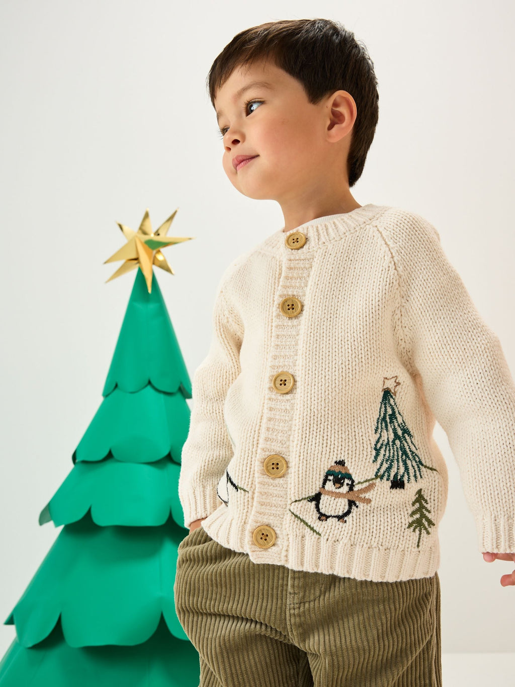 Cream Penguin Pattern Christmas Cardigan (3mths-7yrs)