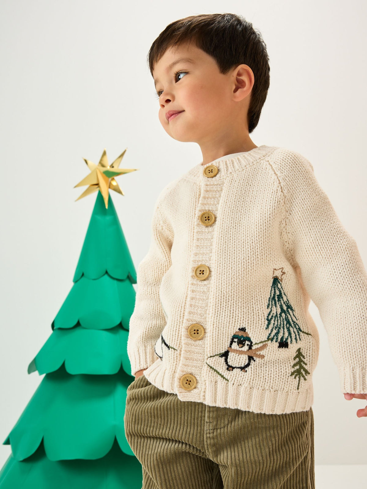 Cream Penguin Pattern Christmas Cardigan (3mths-7yrs)
