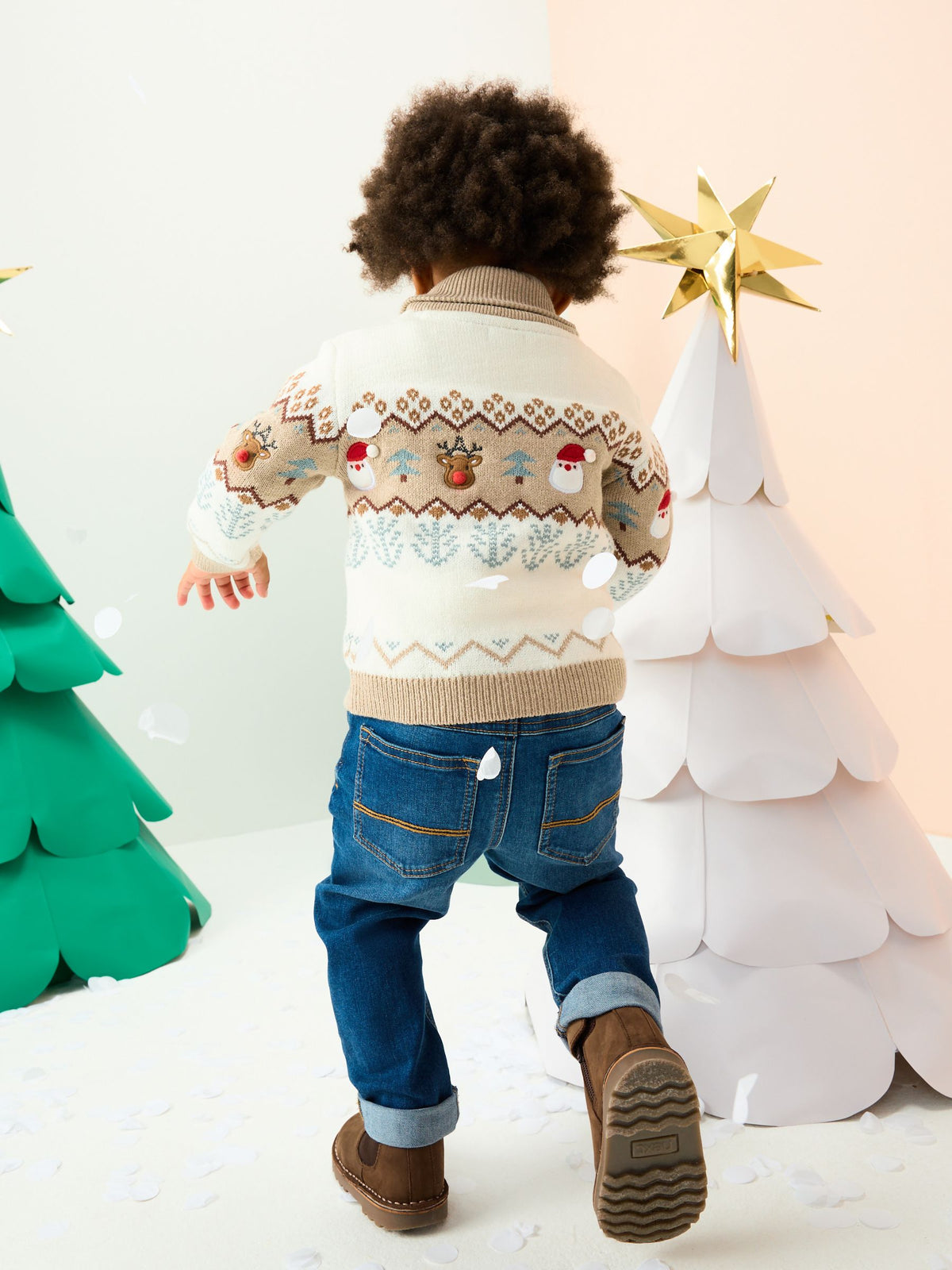 Neutral Fairisle Pattern Christmas Cardigan (3mths-7yrs)
