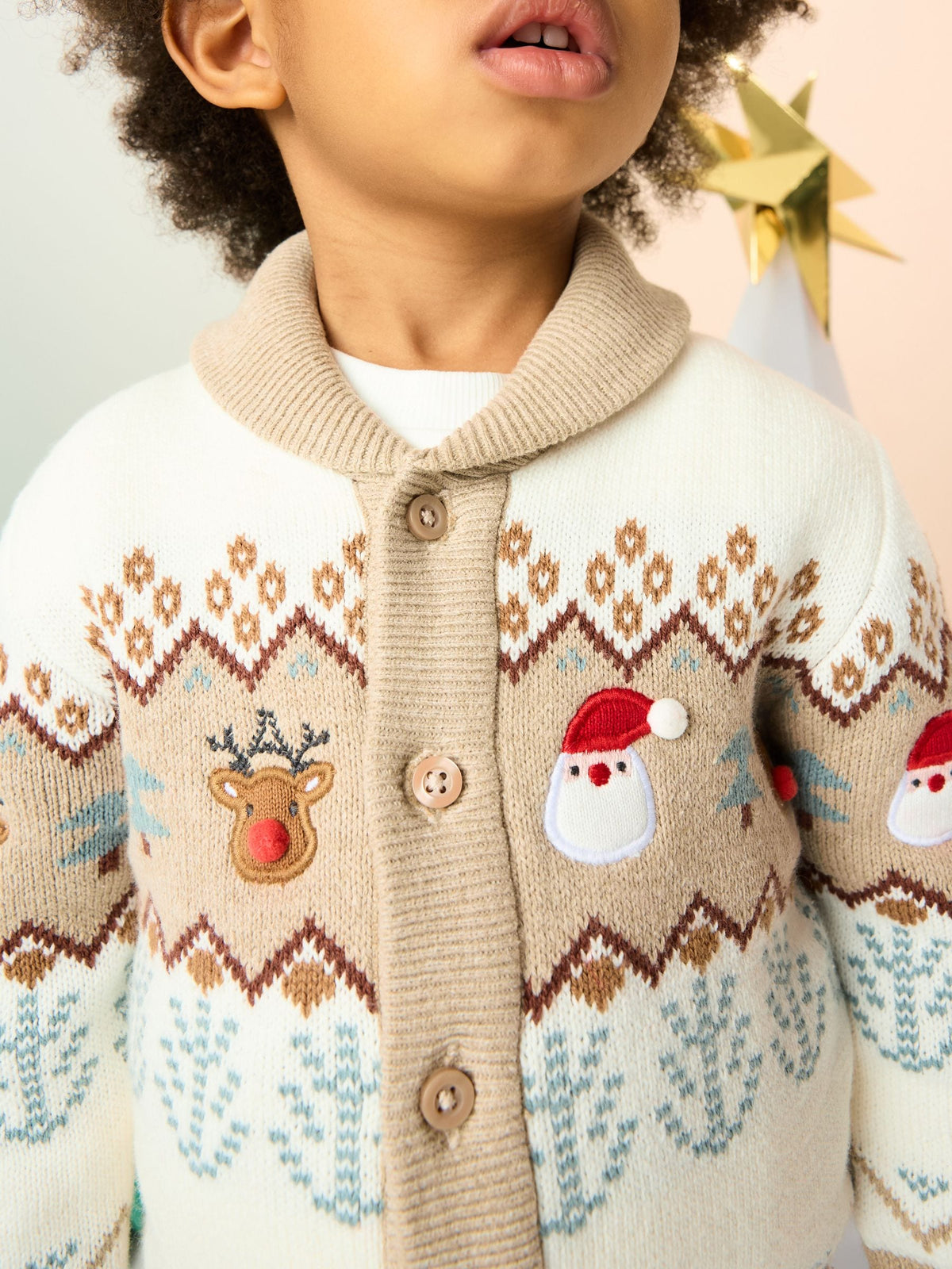 Neutral Fairisle Pattern Christmas Cardigan (3mths-7yrs)