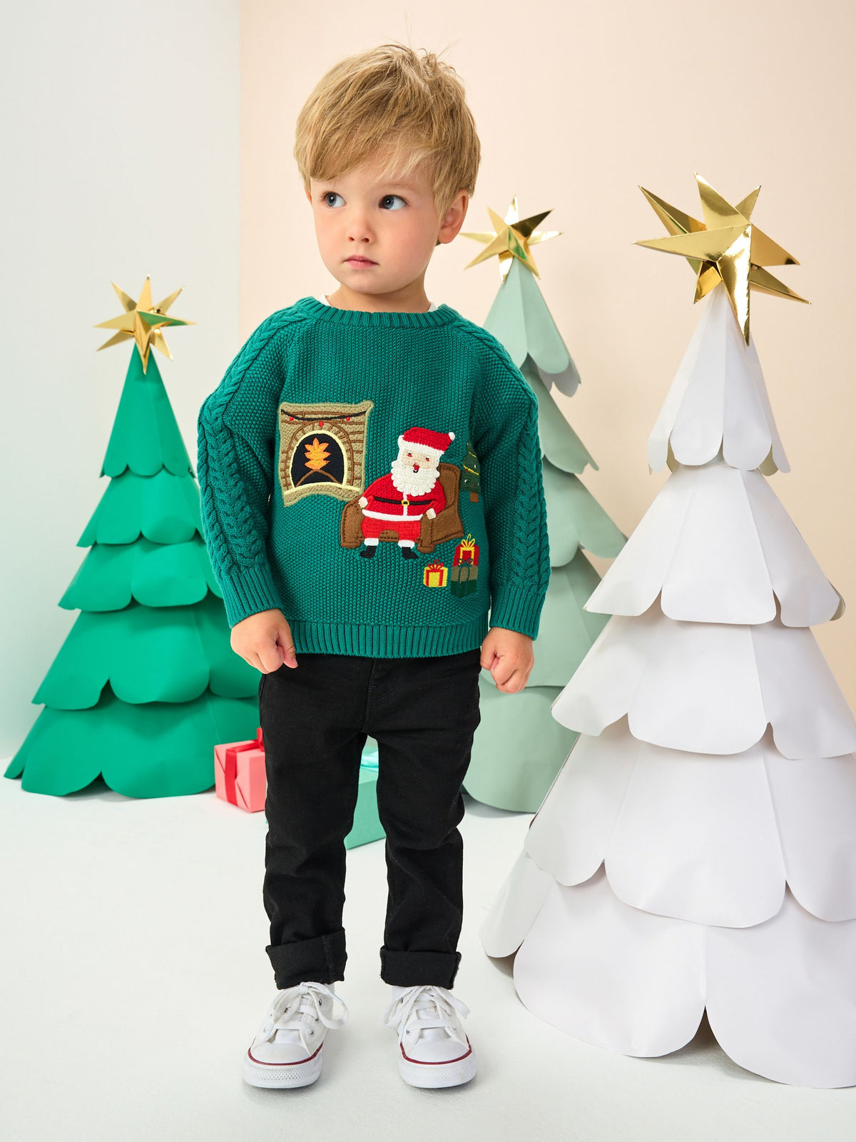 Green Santa Knitted Christmas Jumper (3mths-7yrs)