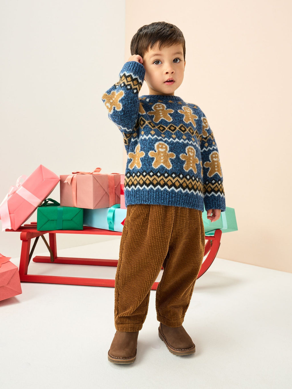 Navy Blue Gingerbread Knitted Christmas Jumper (3mths-7yrs)