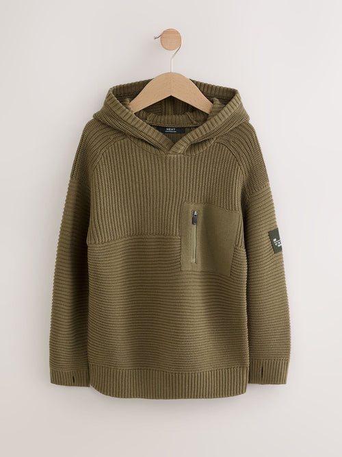 Khaki Green Utility Knitted Hoodie (3-16yrs)
