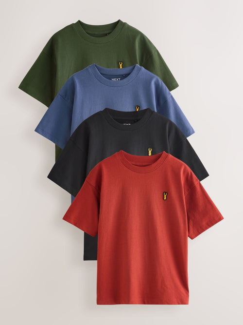 Blue/Rust/Khaki/Black Short Sleeve Stag Embroidered T-Shirts 4 Pack (3-16yrs)