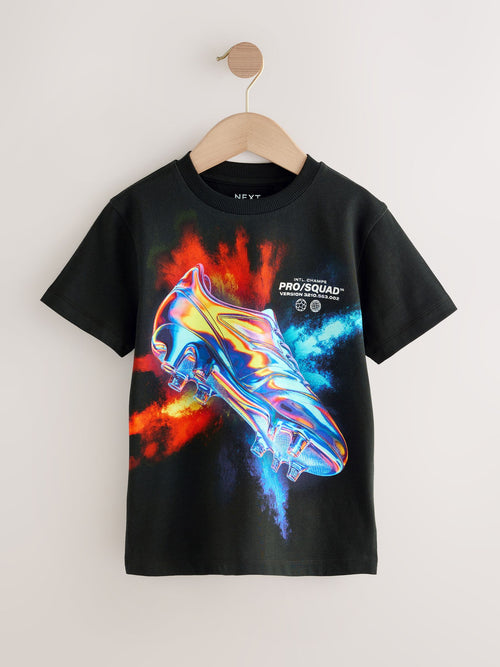 Black Short Sleeve Graphic Football T-Shirt (3-16yrs)