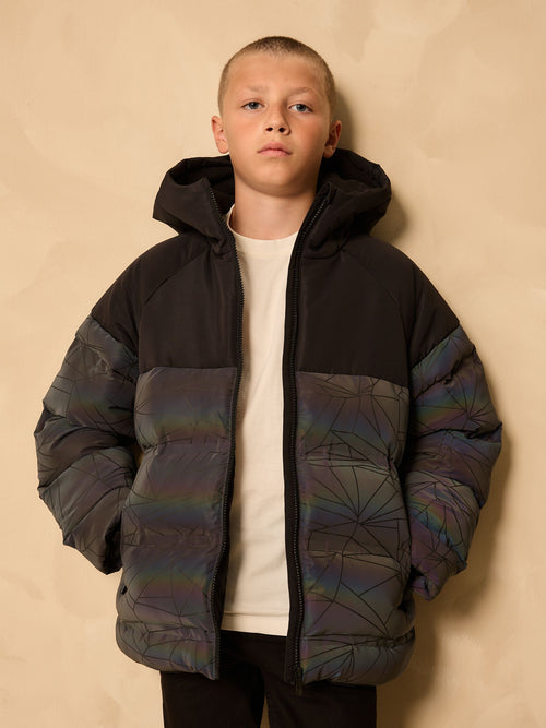 Black Reflective Shower Resistant Microfleece Lined Padded Coat (3-16yrs)