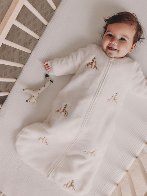Ecru Giraffe Embroidered 2.5 TOG Fleece Baby Sleep Bag