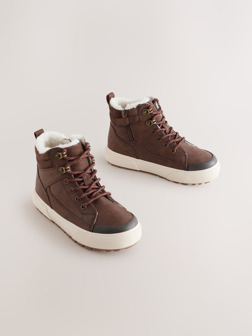 Chocolate Brown Warm Lined High Top Boots