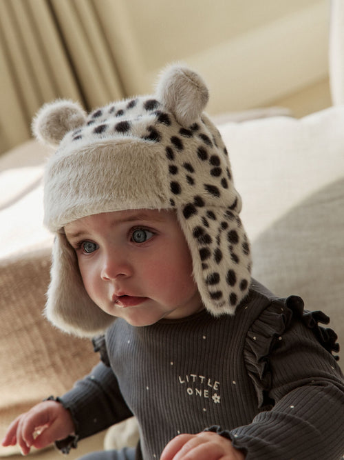 Leopard Faux Fur Earred Baby Trapper Hat