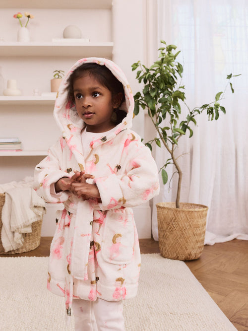 White/Pink Ballerina Fleece Dressing Gown (9mths-10yrs)